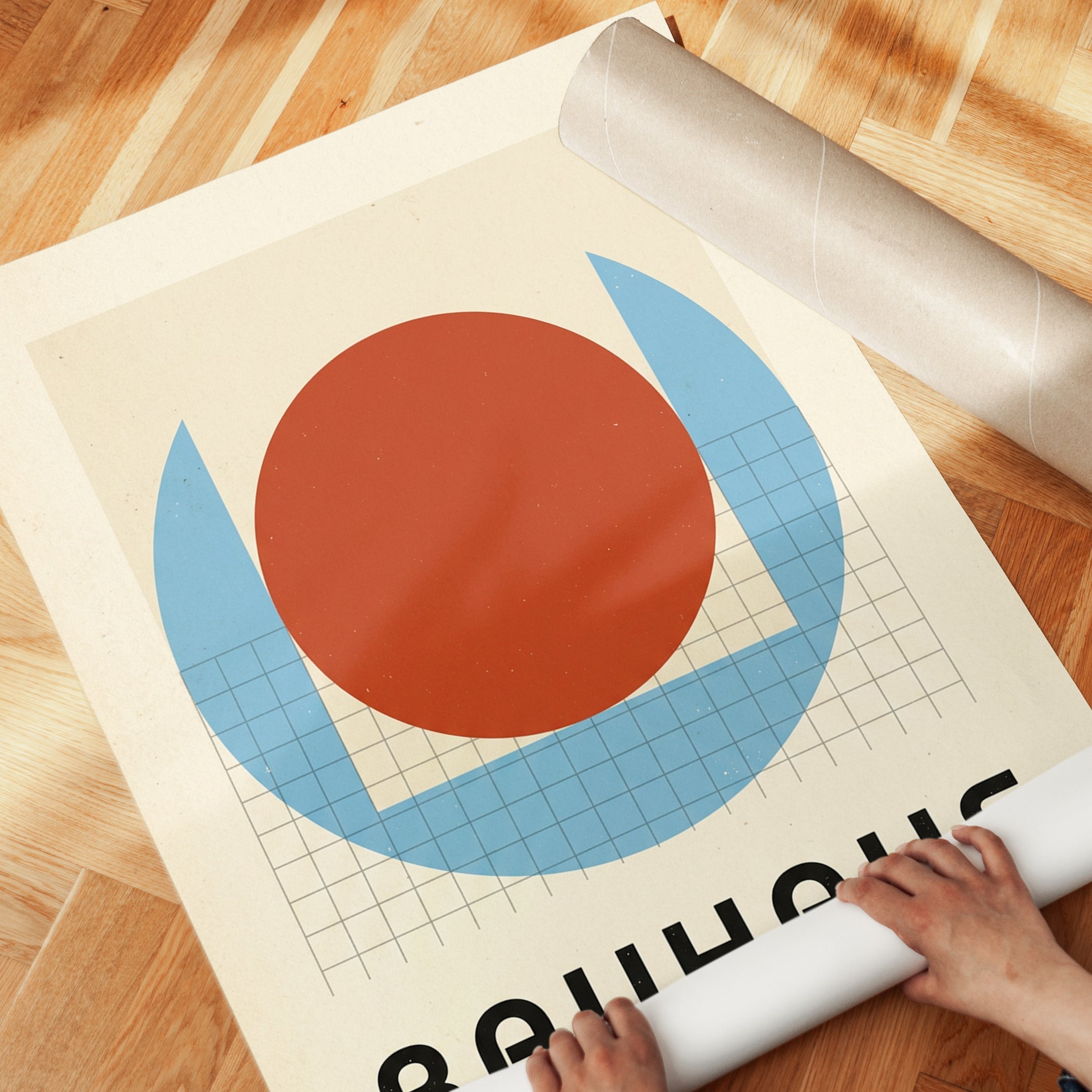 Bauhaus Geometric Art Print: Red Circle Blue Modernist Design - detail
