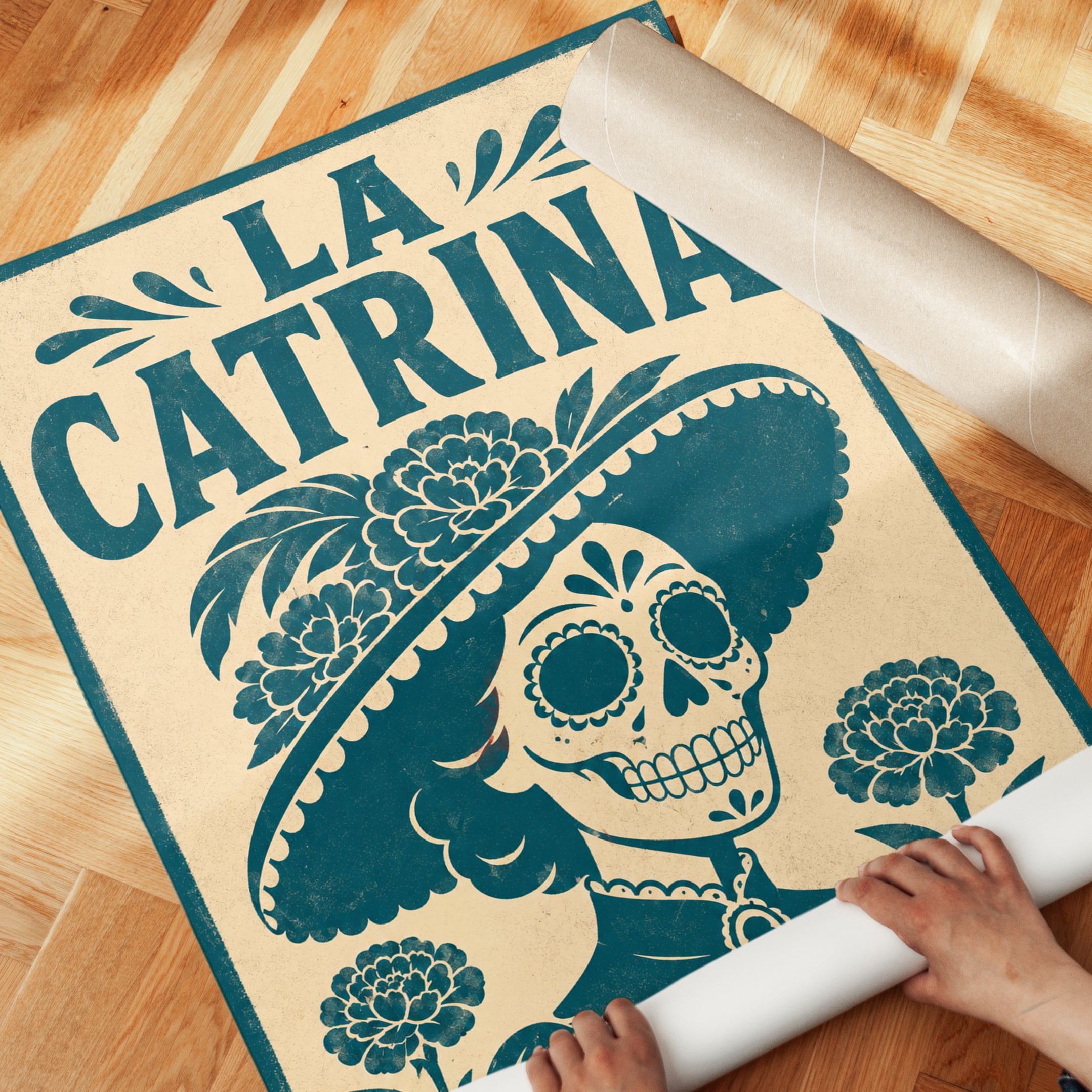 Day of the Dead Print: La Catrina Sugar Skull (Mexican Folk Art) - detail