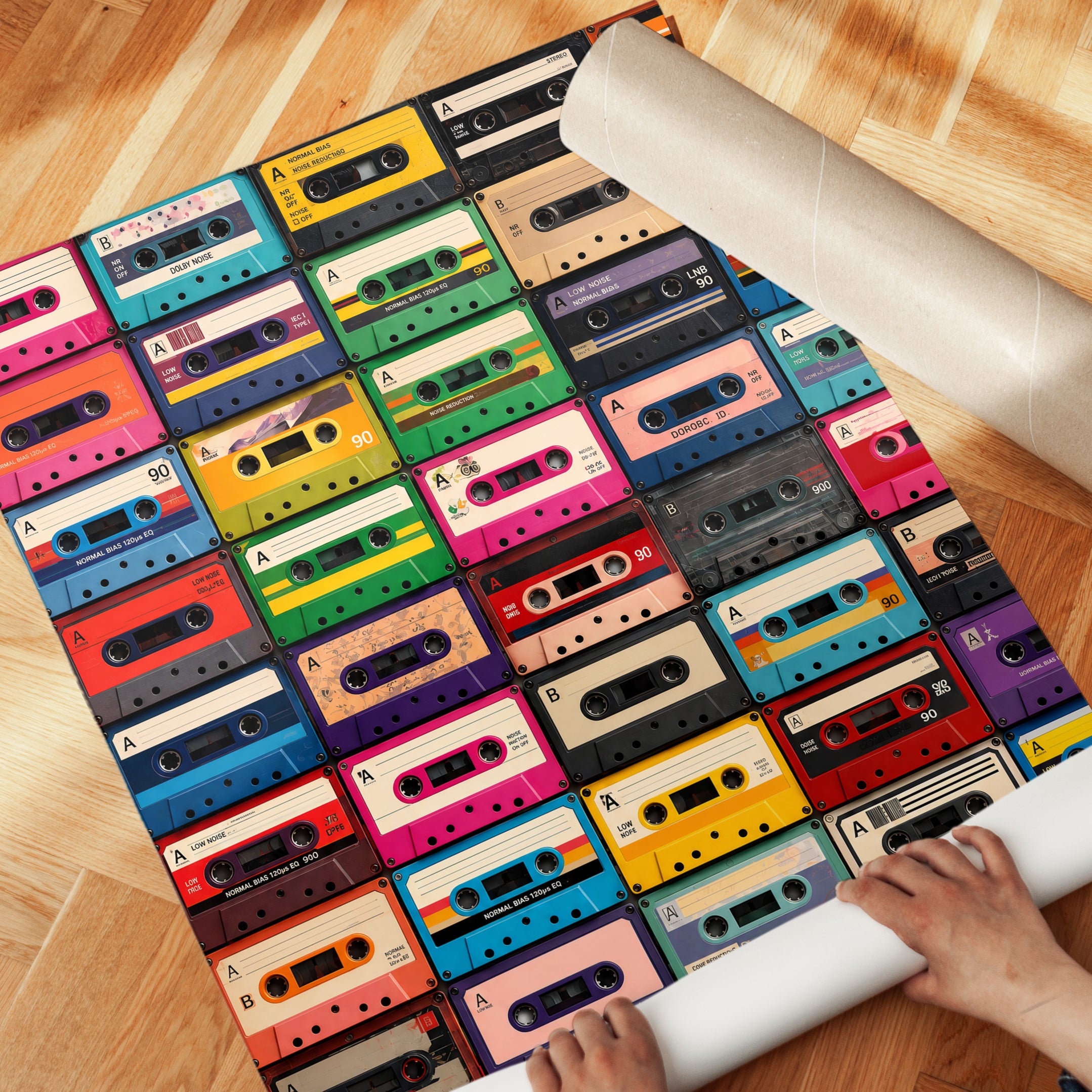 Retro Cassette Tape Print: Colorful 80s 90s Music Wall Art - detail
