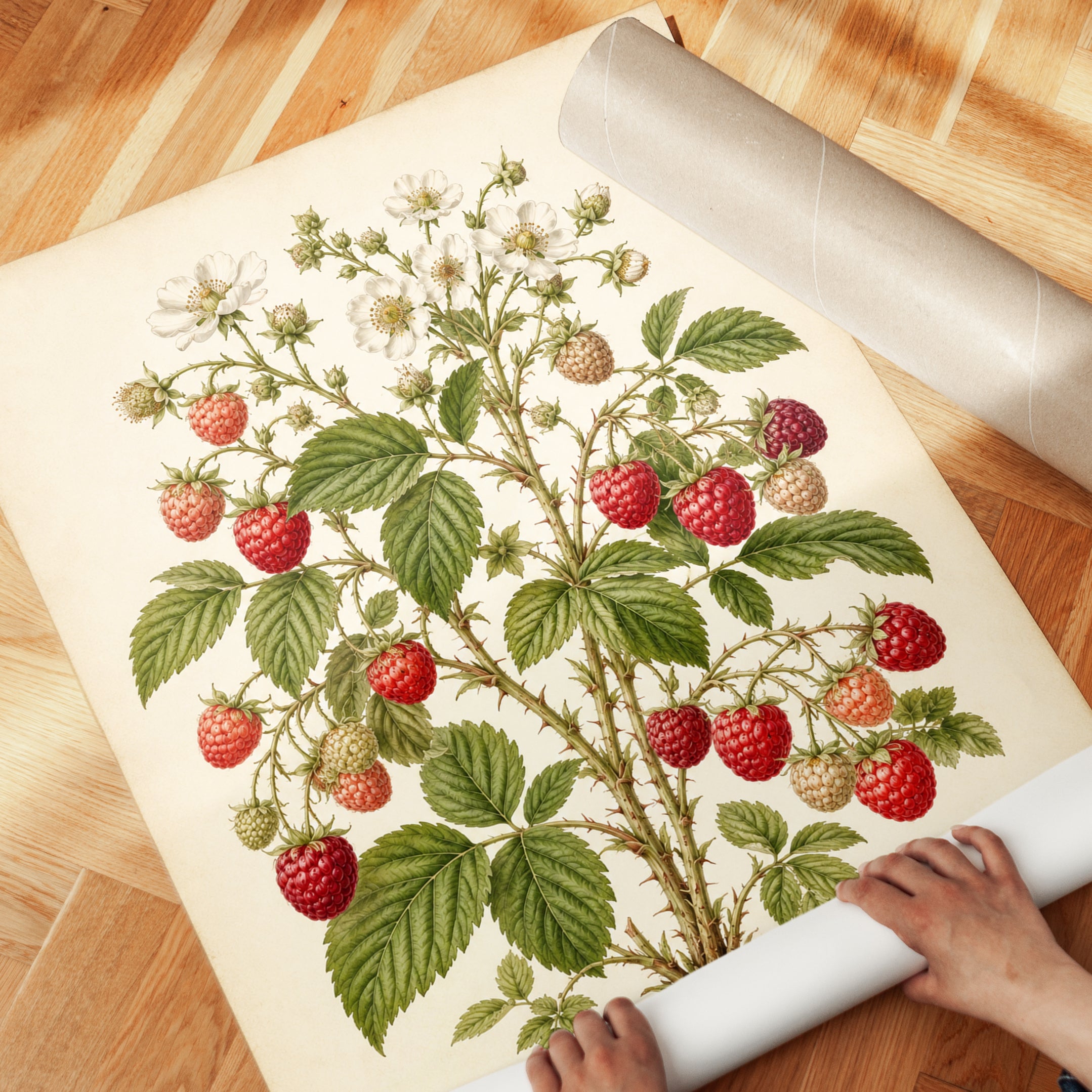 Raspberry Botanical Print — Vintage Herbal Illustration - detail