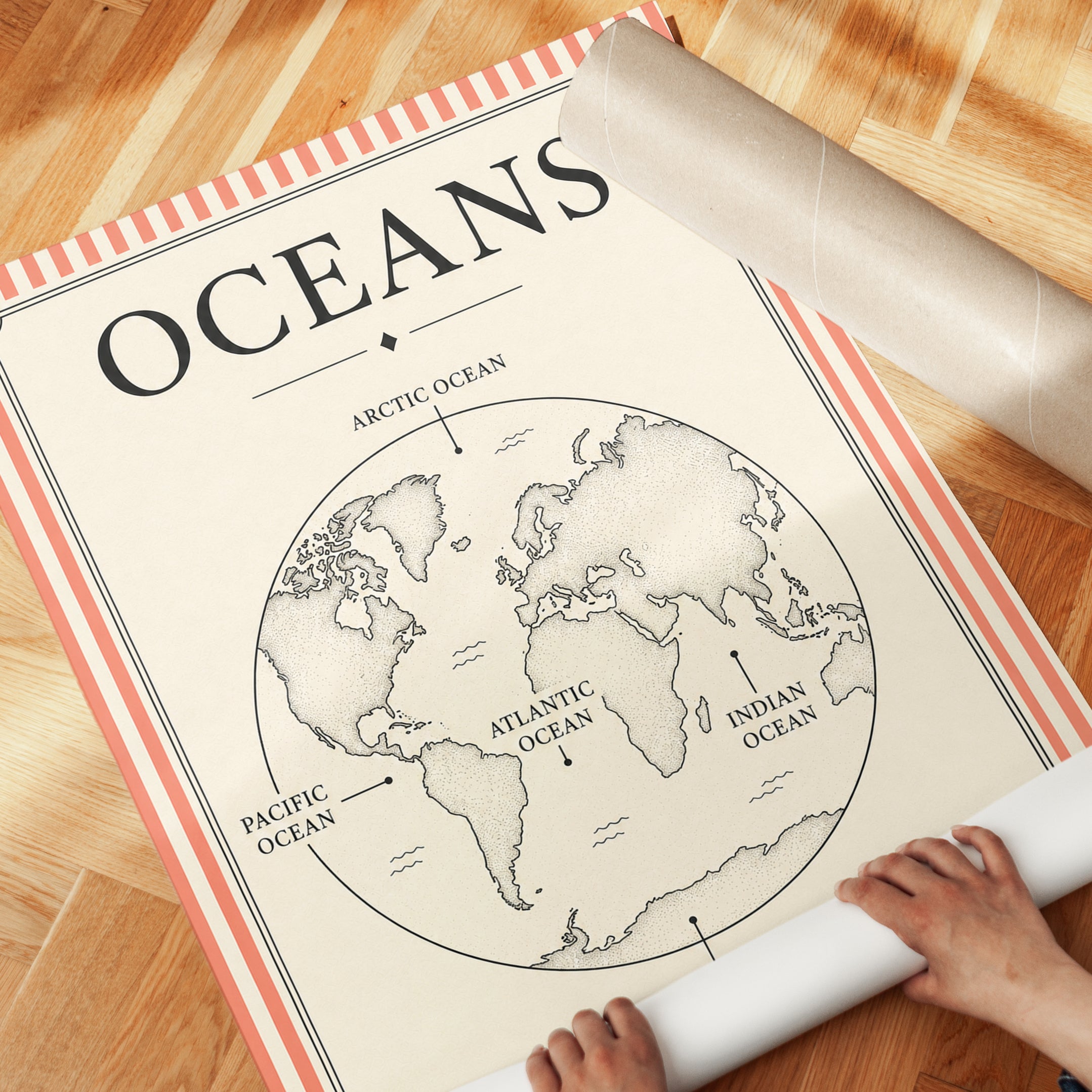 World Map Wall Art – Ocean Globe Print - detail