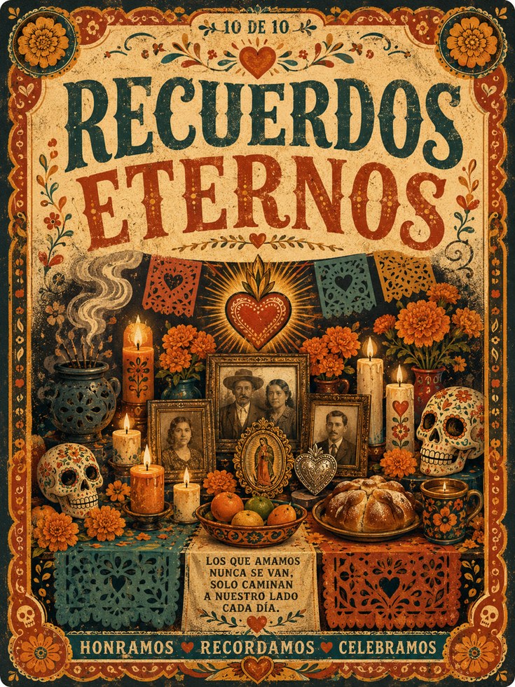Recuerdos Eternos Print: Day of the Dead Altar Art - artwork on paper