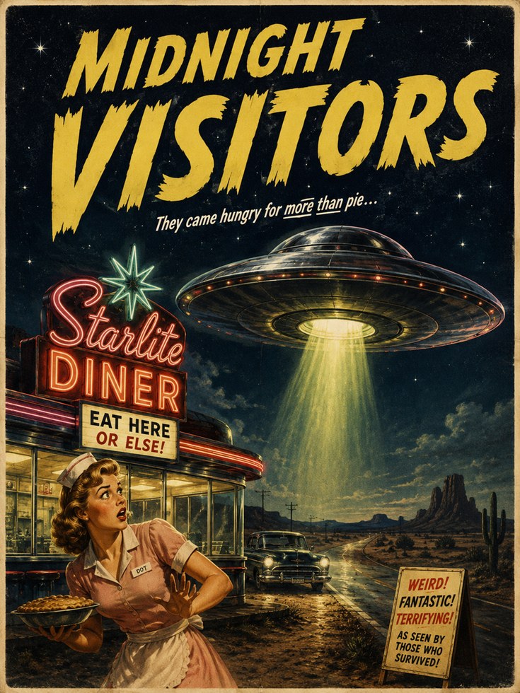 Retro Diner Wall Art – UFO Poster - artwork on paper