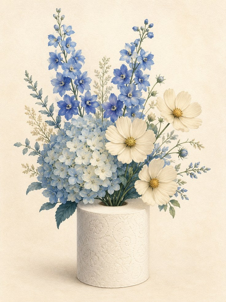 Blue Delphinium Bouquet Print: Vintage Botanical Wall Art - artwork on paper