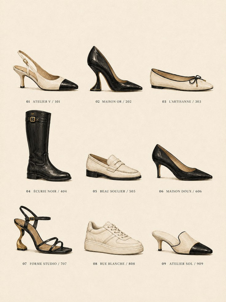 Classic Shoe Collection Poster: Vintage Fashion Illustration - artwork on paper