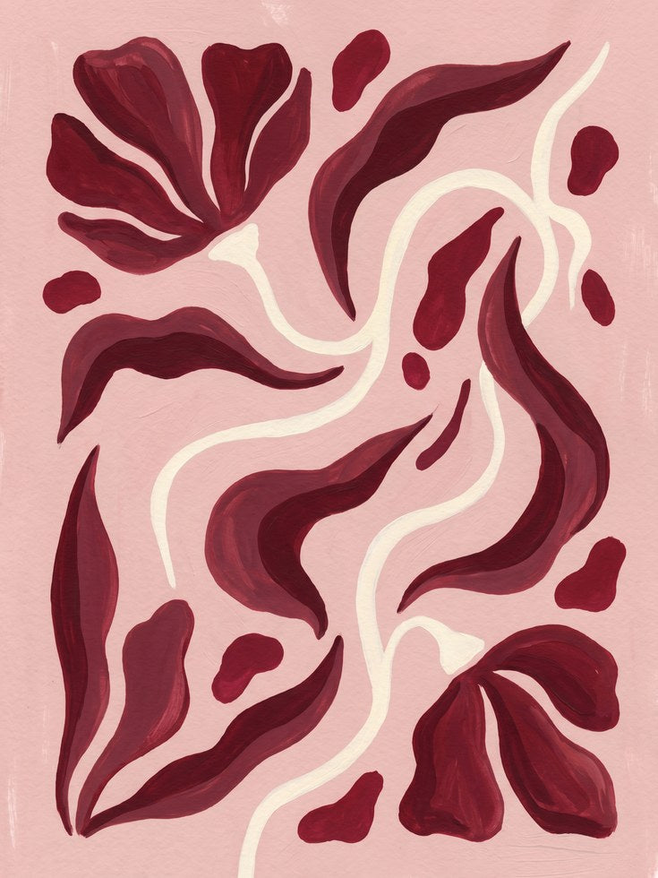 Mid Century Modern Wall Art: Pink Burgundy Organic Shapes - artwork on paper