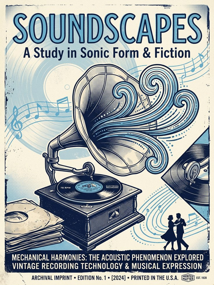 Vintage Gramophone Art Print: Art Deco Music Poster Design - artwork on paper