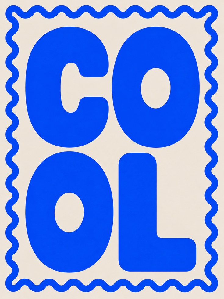 Cool Typography Print: Blue Retro Lettering Wall Art - artwork on paper
