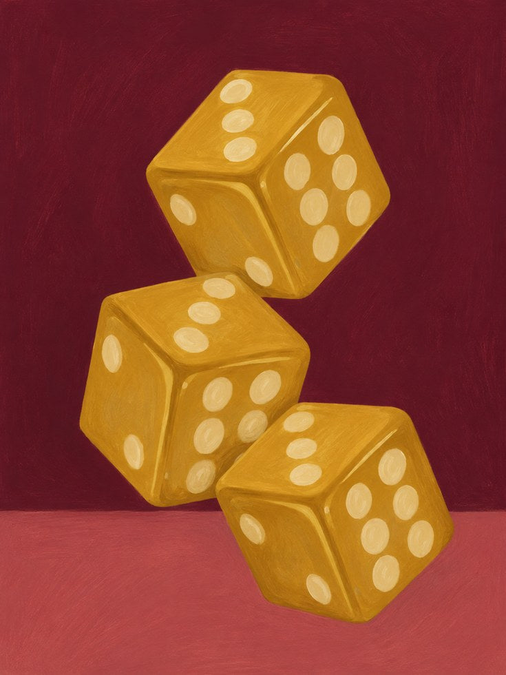 Vintage Golden Dice Print - artwork on paper