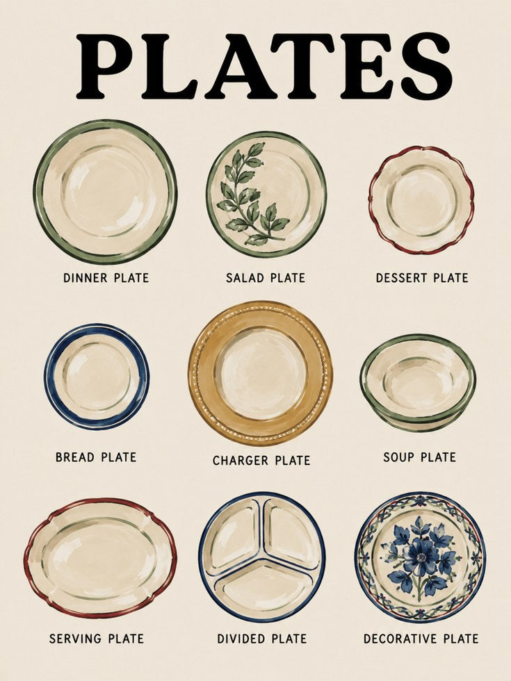 Kitchen Wall Art – Plate Types Poster - artwork on paper