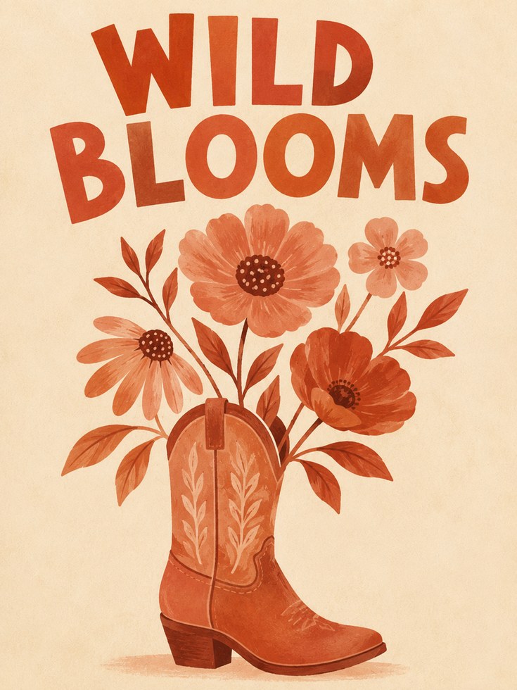 Cowboy Boot Wall Art – Wild Blooms Floral Print - artwork on paper