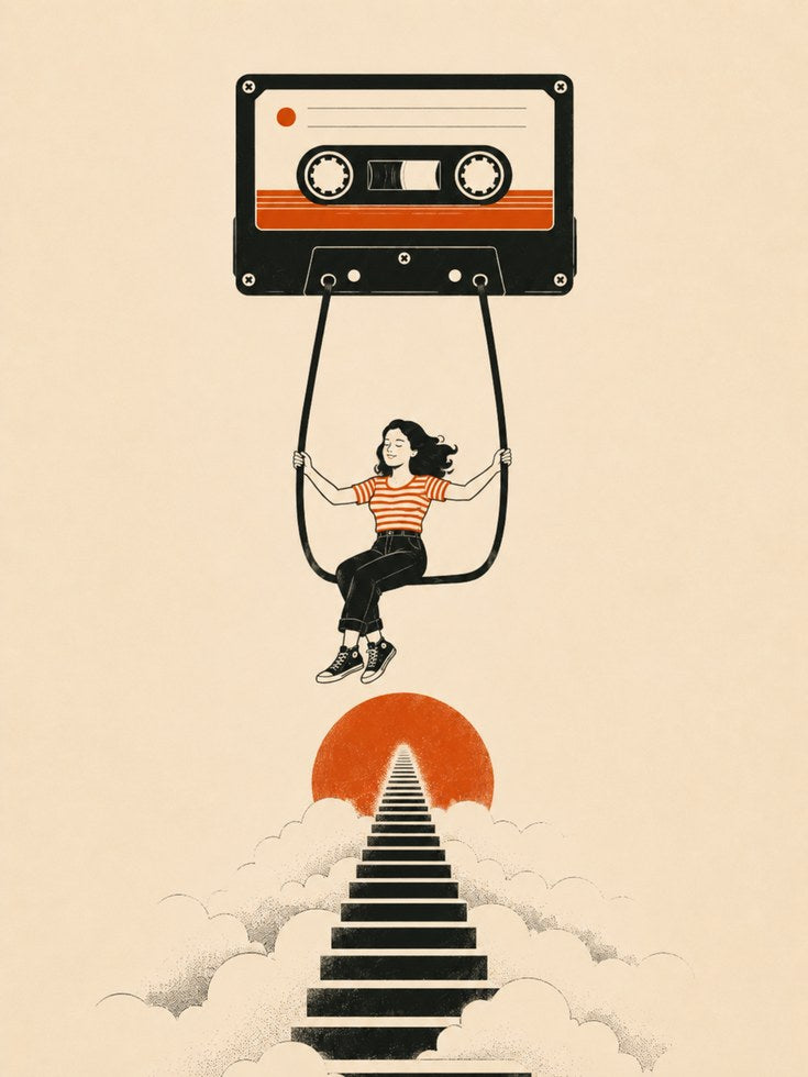 Cassette Tape Art: Nostalgic Music Wall Decor (Orange & Black) - artwork on paper