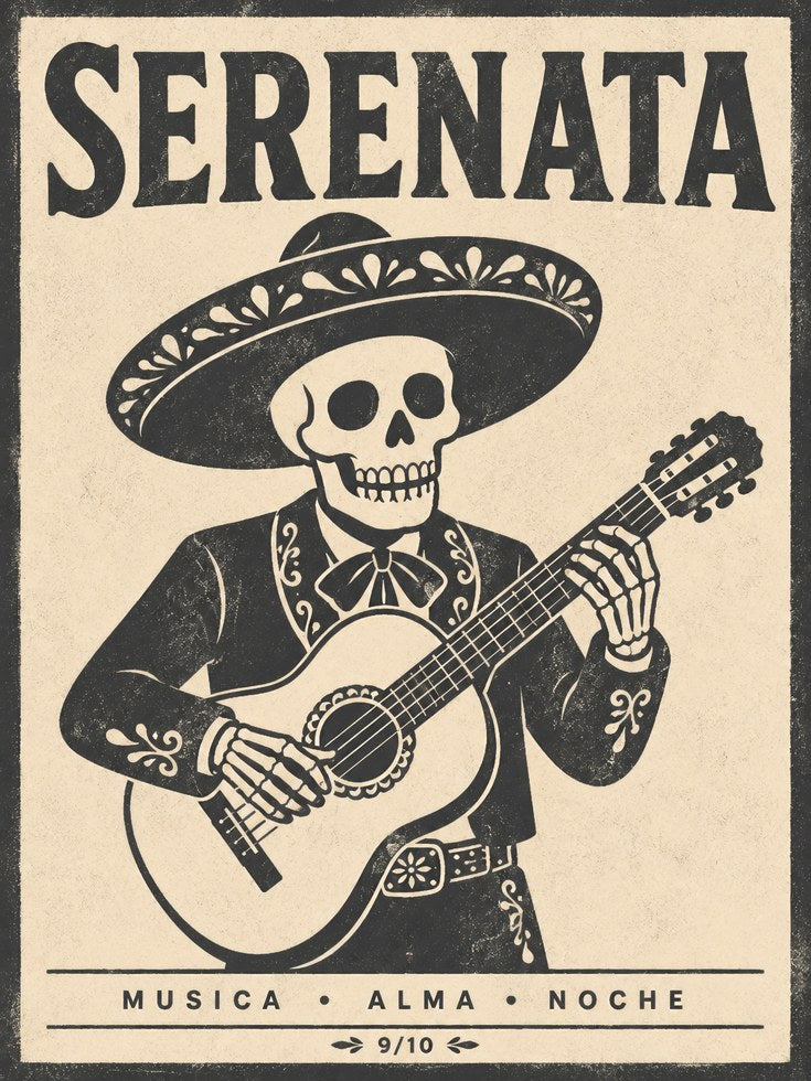 Mariachi Skeleton Print: Día de los Muertos Mexican Folk Art - artwork on paper