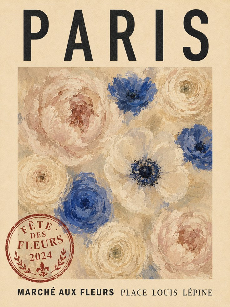 Paris Flower Market Poster: Vintage French Floral Wall Art - artwork on paper