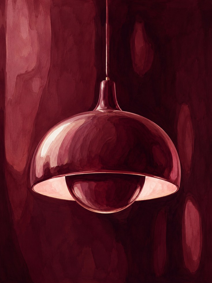 Burgundy Pendant Lamp Art Print: Modern Interior Design - artwork on paper