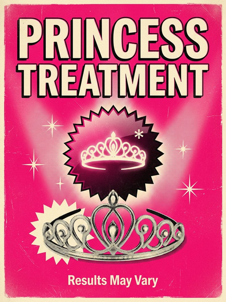 Princess Treatment Poster: Vintage Pink Crown Advertisement Art - artwork on paper