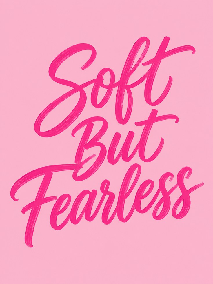 Soft But Fearless Typography Print: Pink Motivational Wall Art - artwork on paper