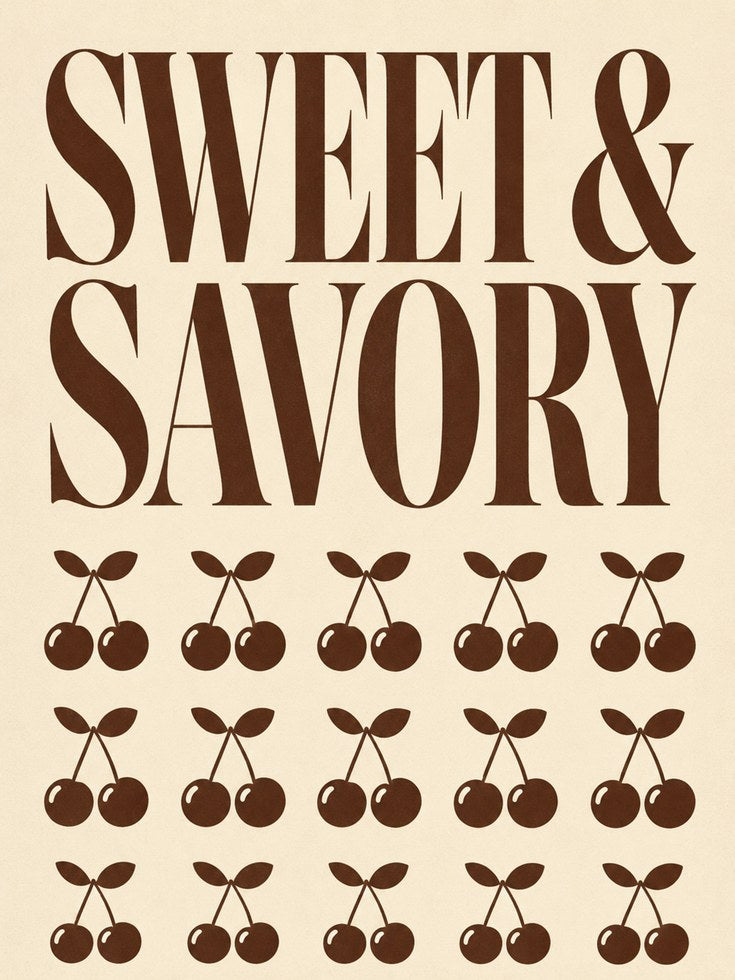 Cherry Typography Print: Retro Kitchen Wall Art (Brown & Cream) - artwork on paper