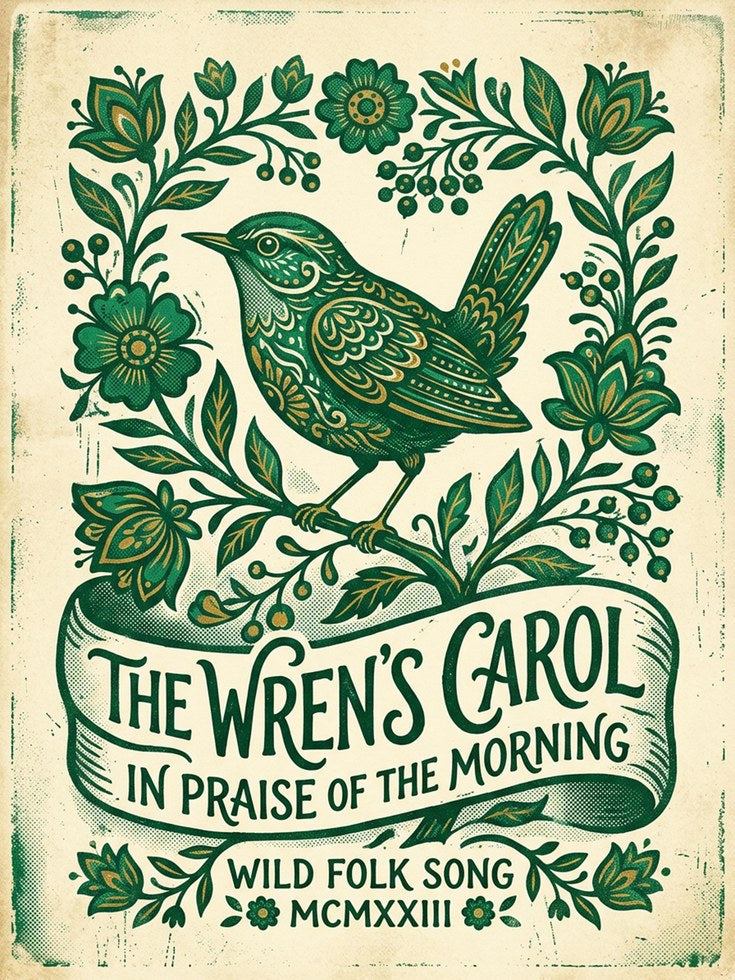 Folk Art Bird Print — The Wren's Carol - artwork on paper