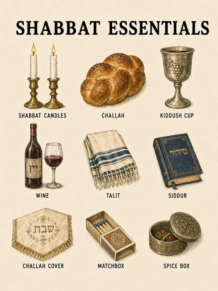 Shabbat Essentials Poster: Jewish Sabbath Guide - artwork on paper