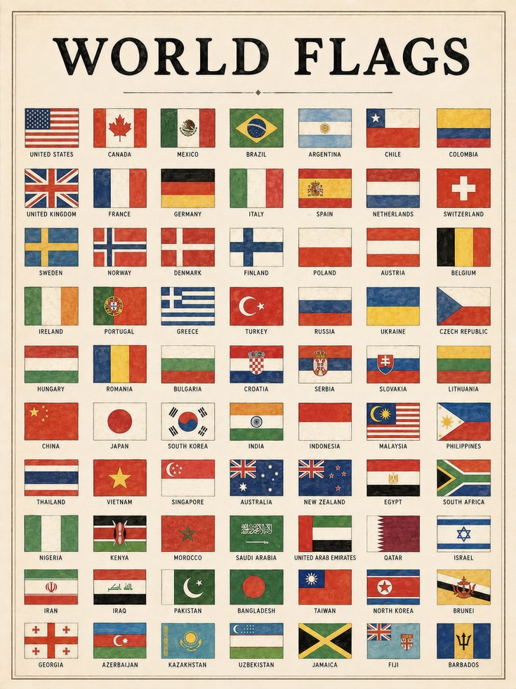 World Flags Reference Chart - artwork on paper