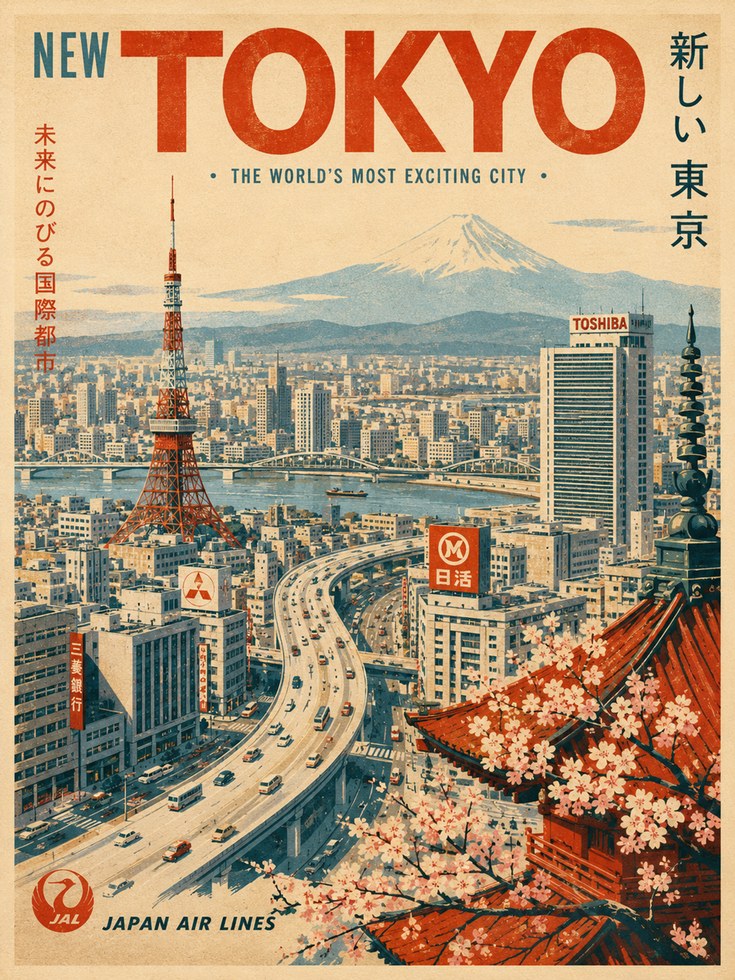Tokyo Travel Poster – Vintage Japan Wall Art - artwork on paper