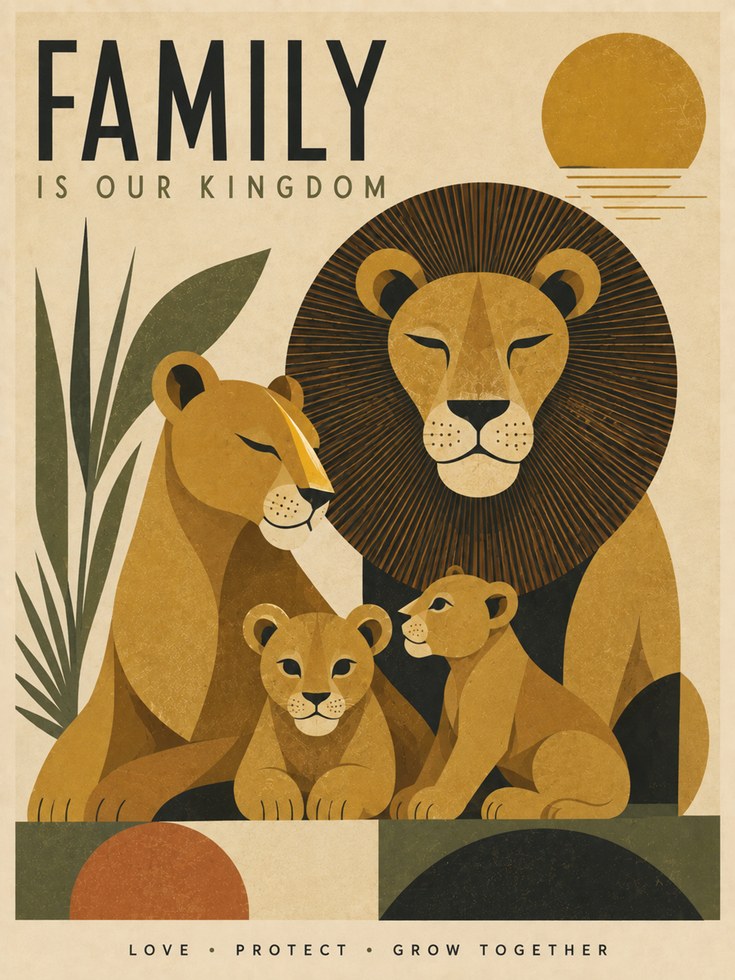 Lion Family Wall Art – Nursery Animal Print - artwork on paper