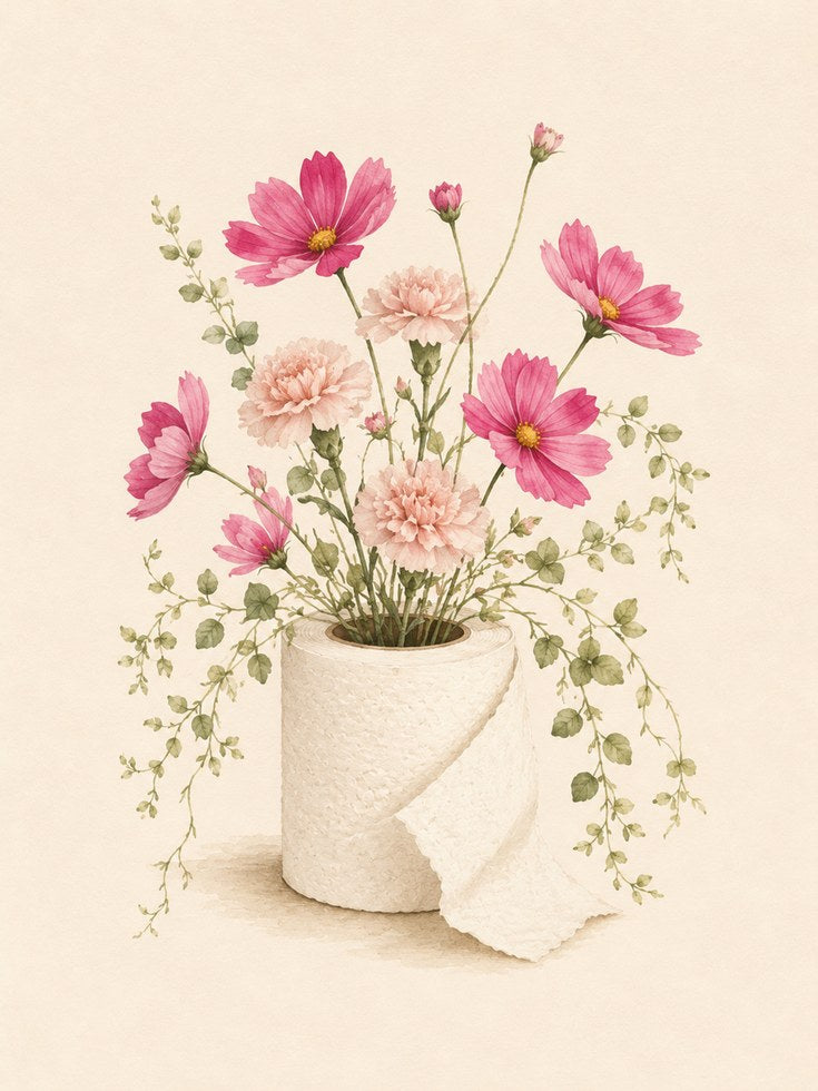 Funny Bathroom Flower Wall Art - artwork on paper