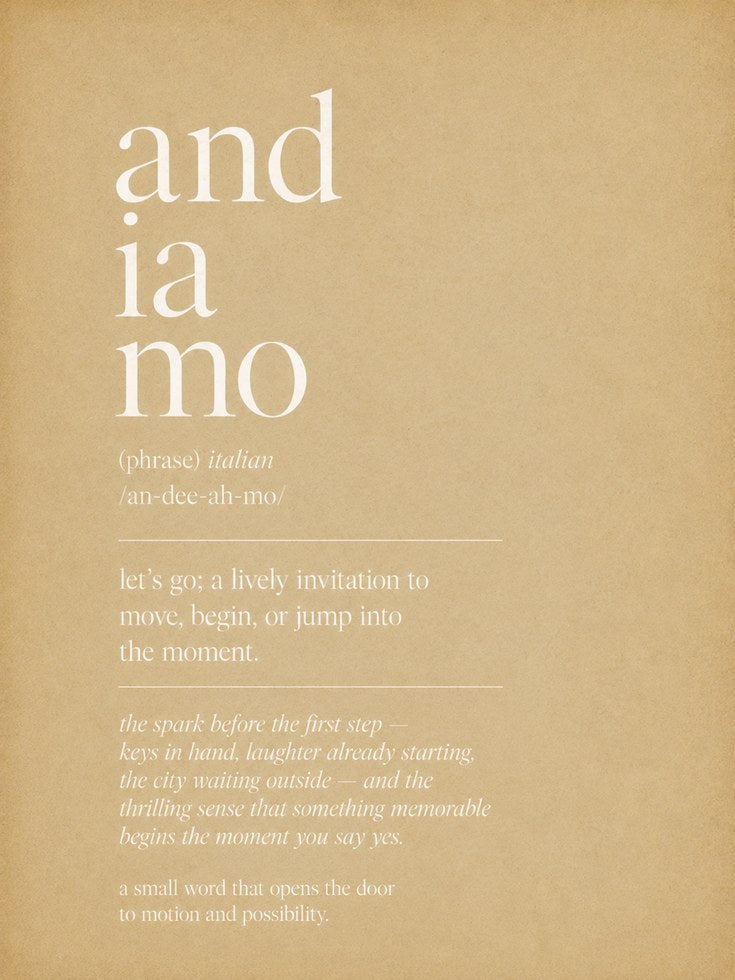 Andiamo Italian Phrase Print: Minimalist Beige Typography Art - artwork on paper