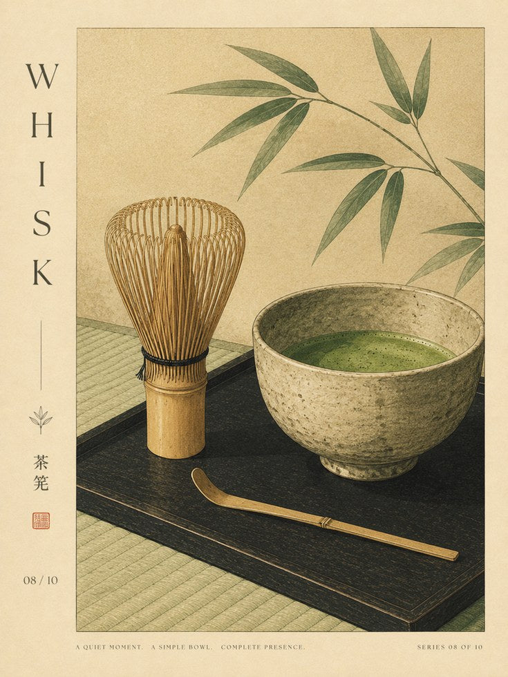 Japanese Matcha Tea Ceremony Art Print: Zen Botanical Design - artwork on paper
