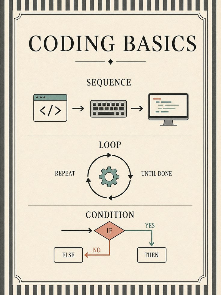Coding Basics Poster: Vintage Educational Programming Art Print - artwork on paper