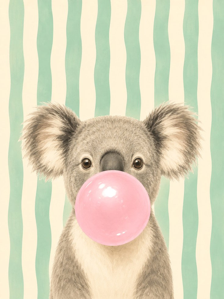 Koala Nursery Wall Art – Animal Bubblegum Print - artwork on paper