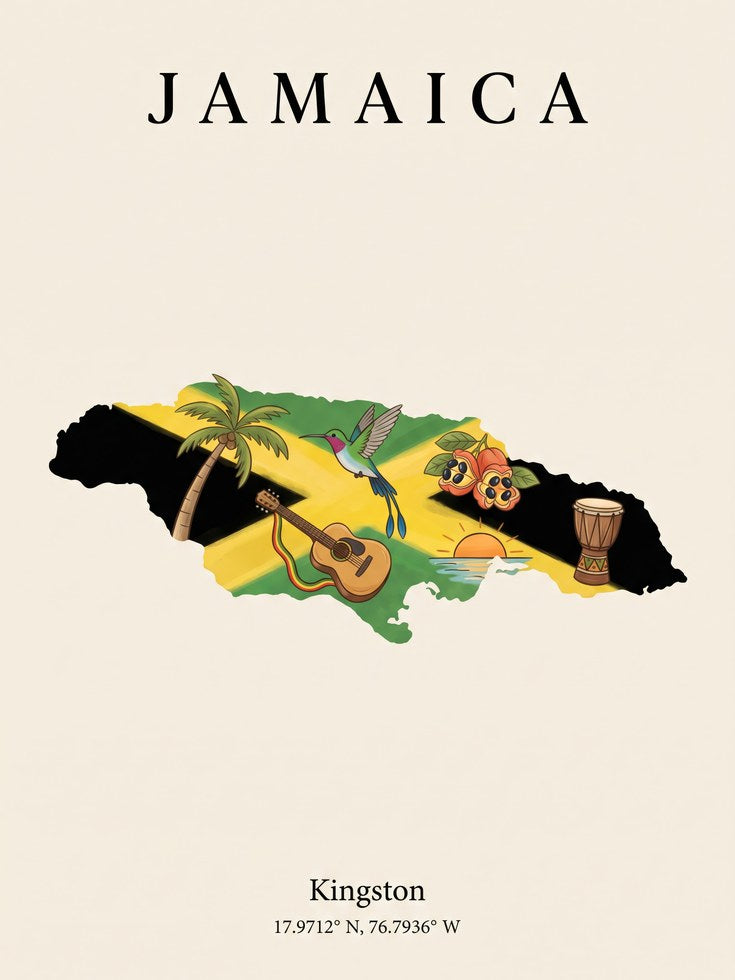 Jamaica Map Art Print – Kingston Coordinates - artwork on paper