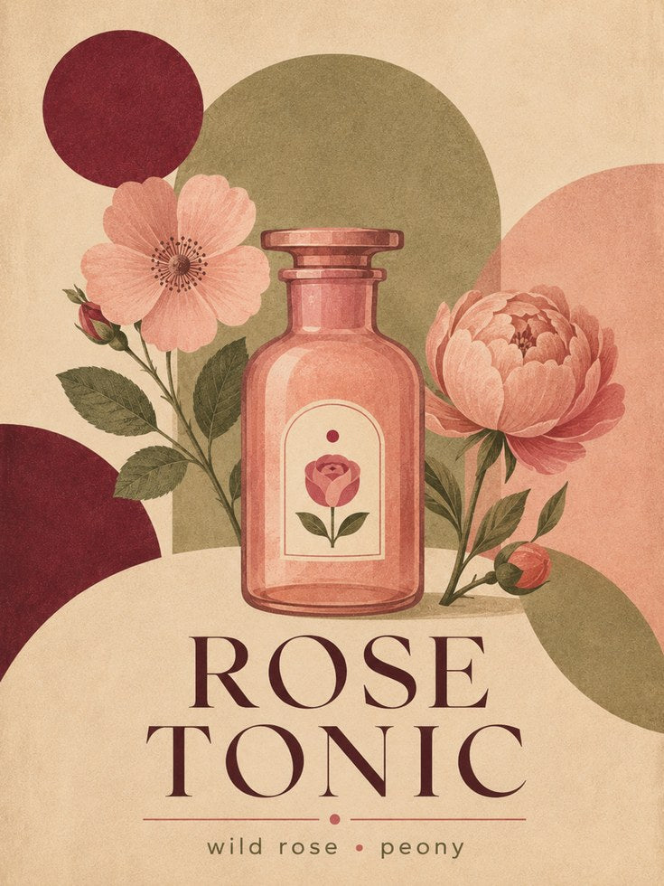 Rose Tonic Botanical Print: Vintage Apothecary Art Poster - artwork on paper