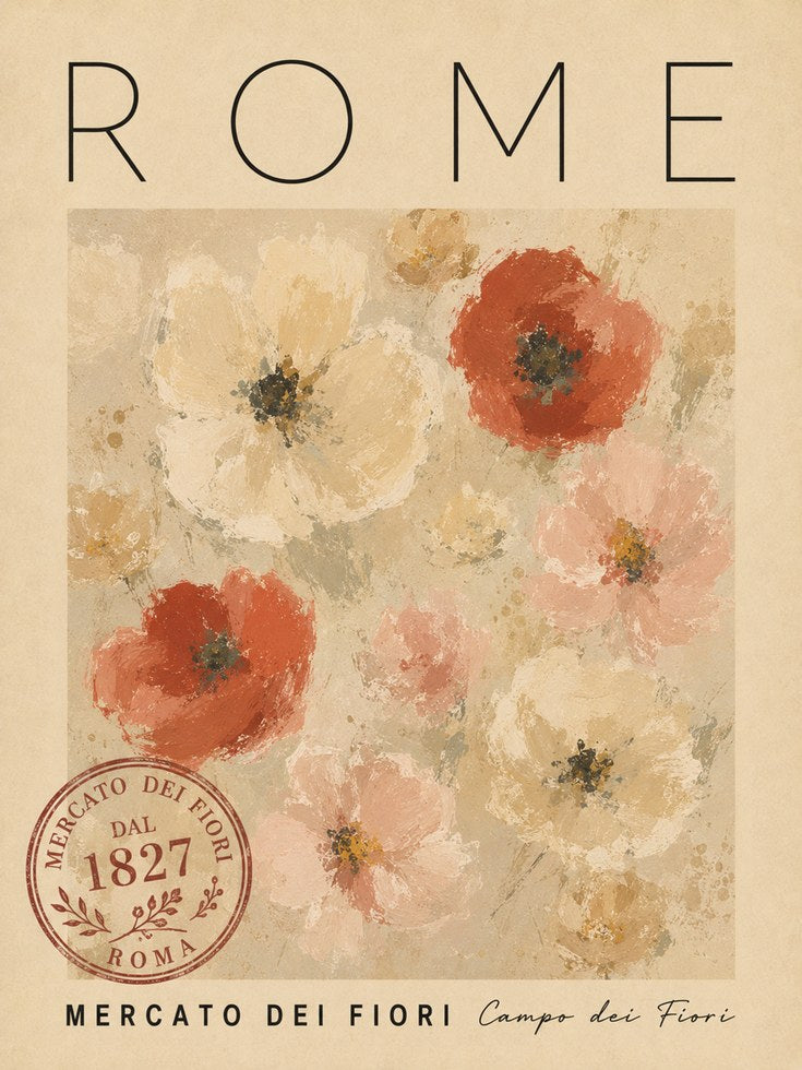 Rome Travel Poster – Vintage Floral Wall Art - artwork on paper