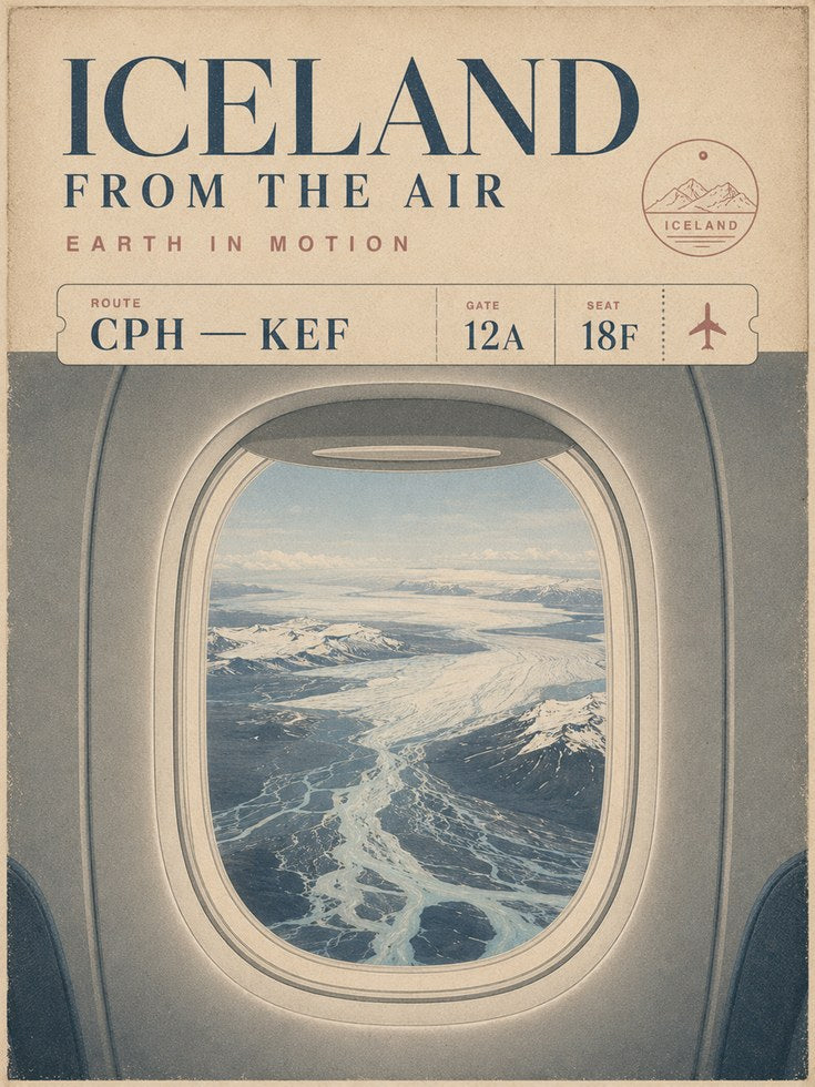 Iceland Aerial View Travel Poster: Vintage Aviation Wall Art - artwork on paper