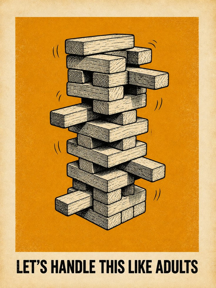 Wooden Block Tower Game Print: Vintage Orange Illustration - artwork on paper
