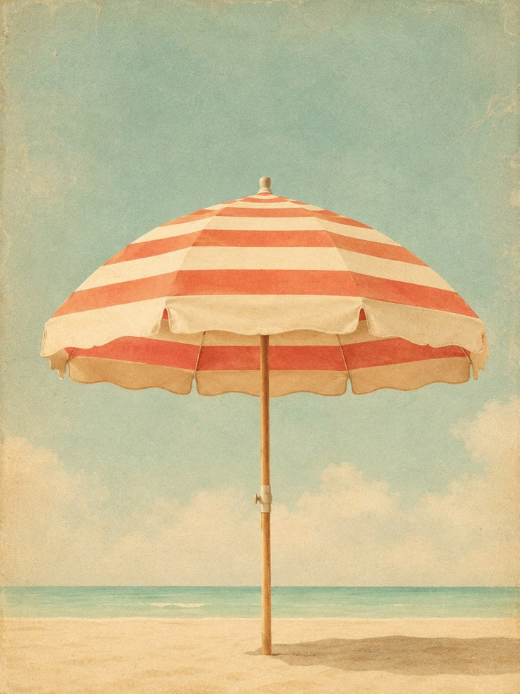 Beach Umbrella Wall Art – Coastal Print - artwork on paper