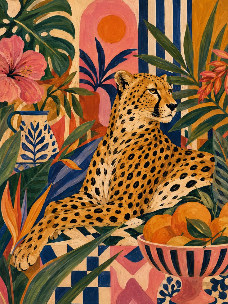 Tropical Leopard Wall Art – Jungle Animal Print - artwork on paper