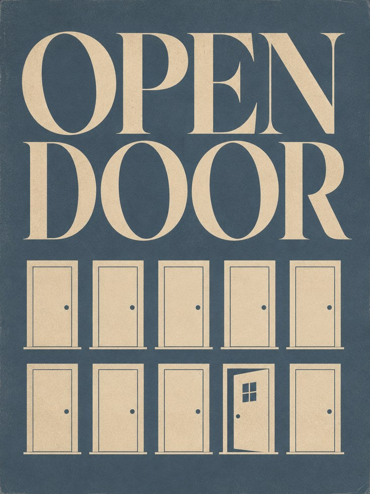 Open Door Typography Print: Minimalist Mid-Century Modern Art - artwork on paper