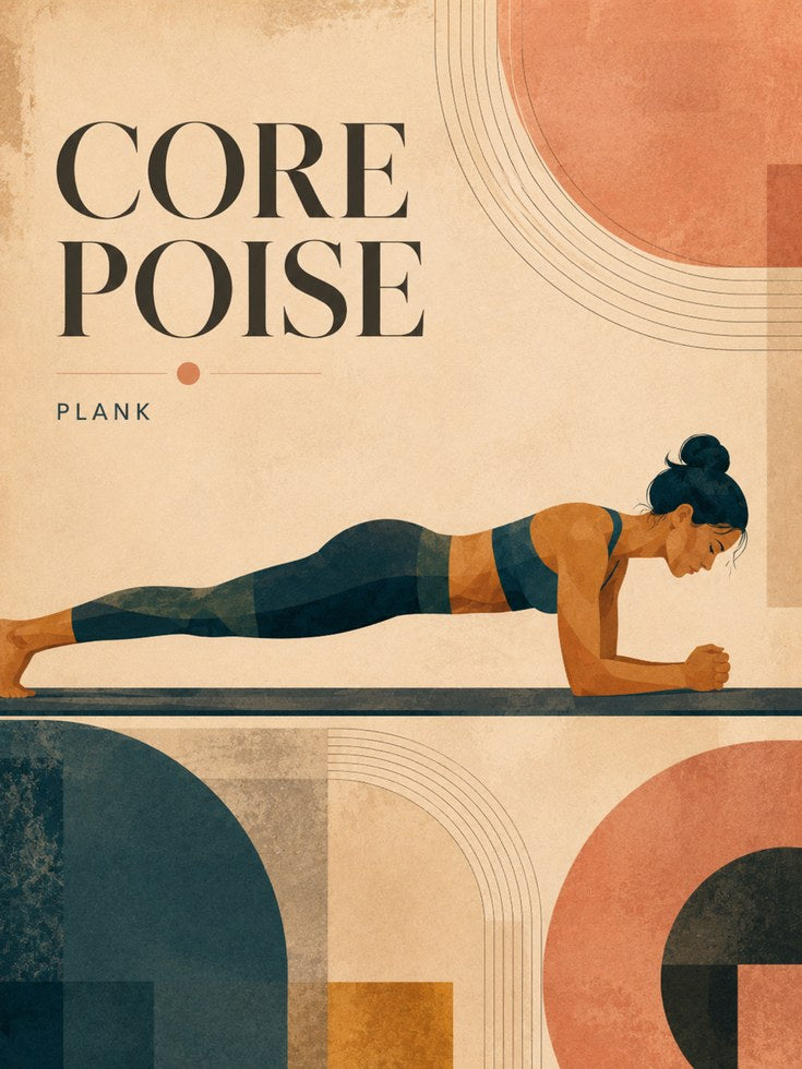 Core Poise Plank Yoga Poster: Art Deco Fitness Wall Art - artwork on paper