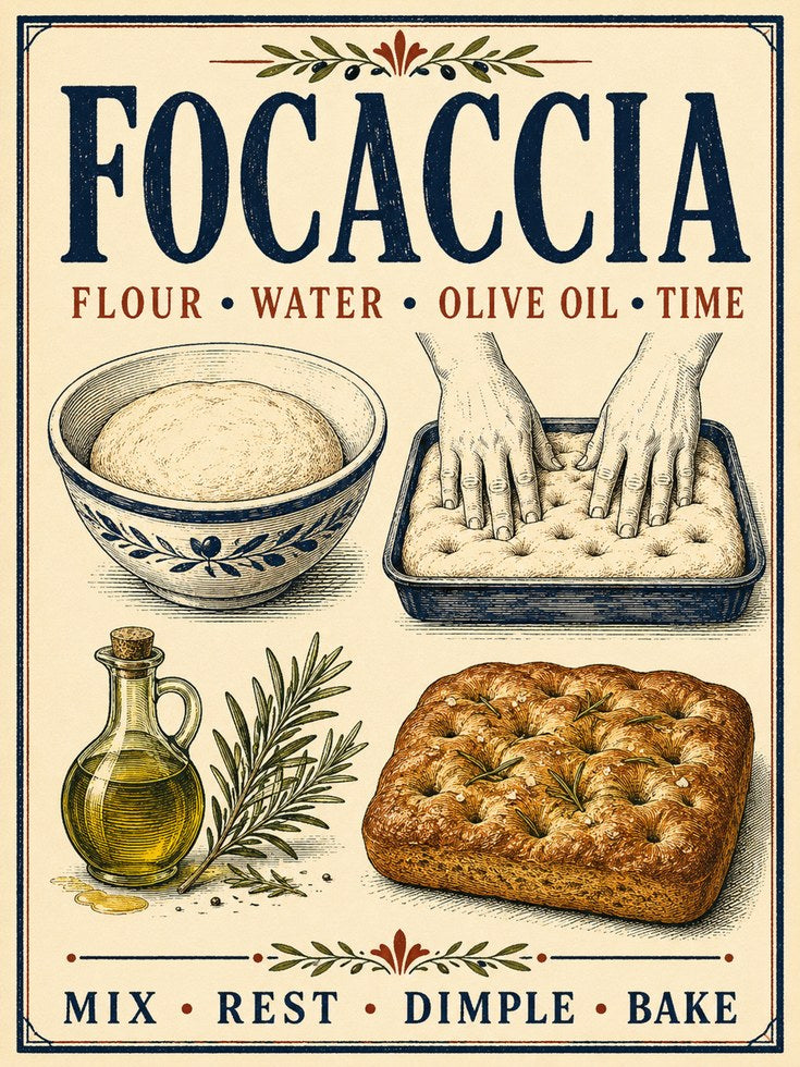 Focaccia Kitchen Wall Art - artwork on paper