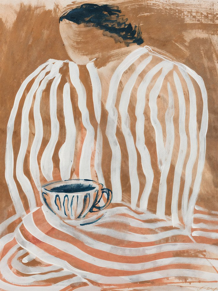 Terracotta Woman Art Print – Striped Outfit - artwork on paper