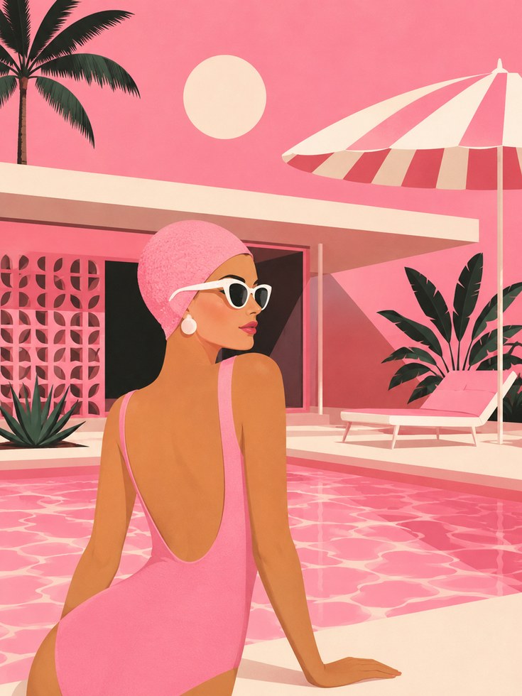 Poolside Wall Art – Mid Century Modern Print - artwork on paper