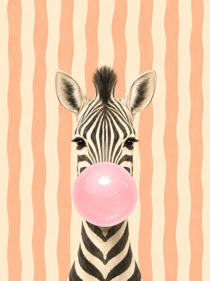 Zebra Bubble Gum Print – Animal Nursery Wall Art - artwork on paper