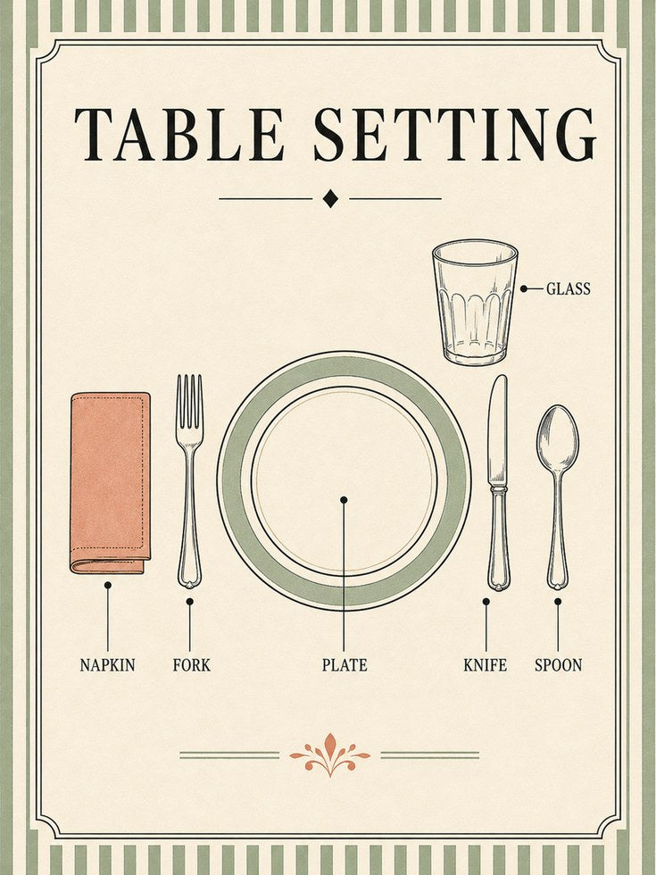 Table Setting Poster – Kitchen Etiquette Print - artwork on paper
