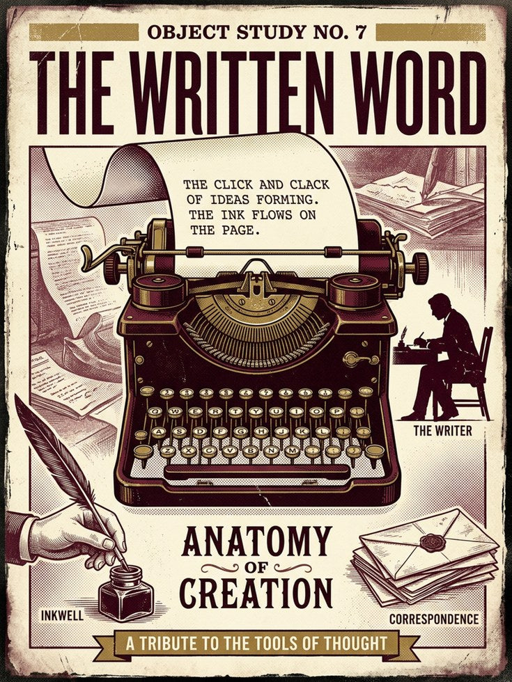 Vintage Typewriter Poster: Retro Writing Anatomy Art Print - artwork on paper