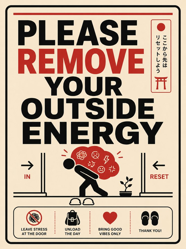 Japanese Remove Outside Energy Sign: Retro Typography Poster - artwork on paper