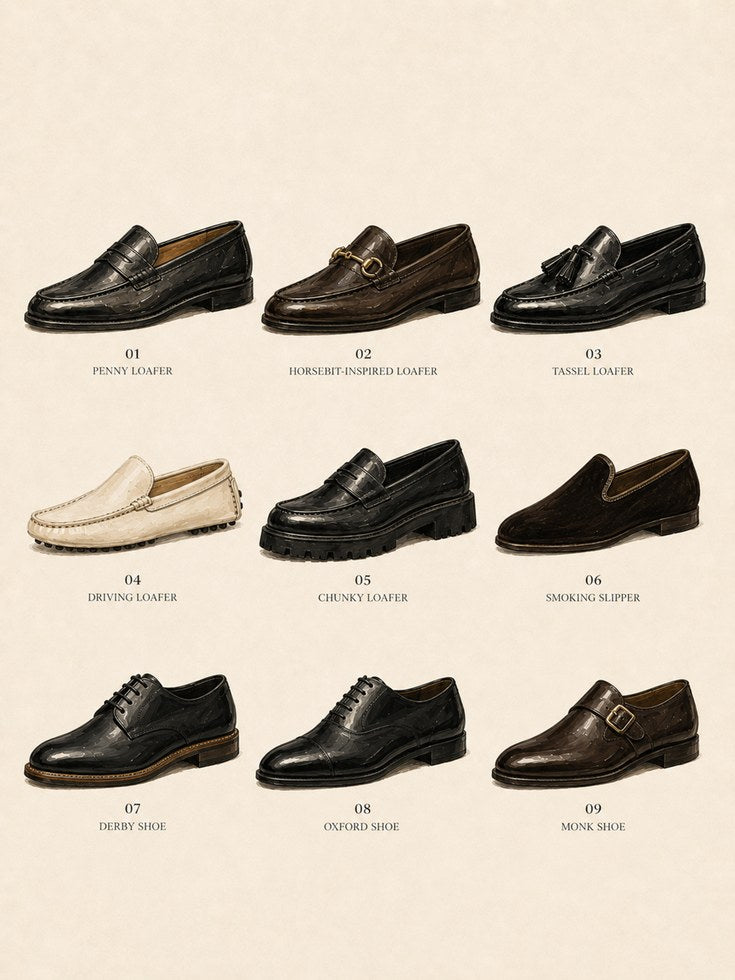 Classic Loafer Collection Art Print: Vintage Shoe Guide - artwork on paper