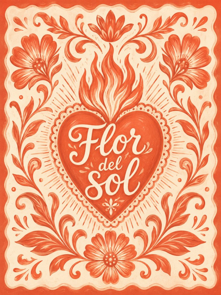 Mexican Folk Art Print – Sacred Heart Wall Art - artwork on paper